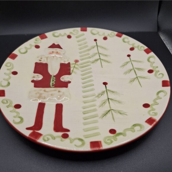 Set Of 2 Foreside Ceramic Christmas Plates Santa Pine Tree Design 8 inches - Picture 2 of 5